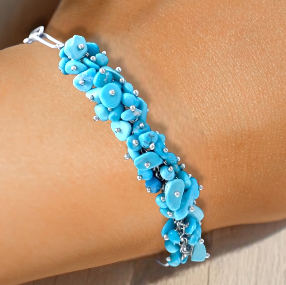 NWT AMERICAN SLEEPING BEAUTY TURQUOISE STERLING SILVER PAPER CLIP LINK BRACELET